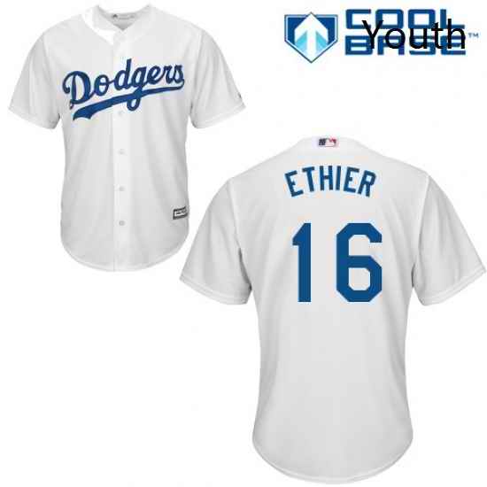 Youth Majestic Los Angeles Dodgers 16 Andre Ethier Replica White Home Cool Base MLB Jersey
